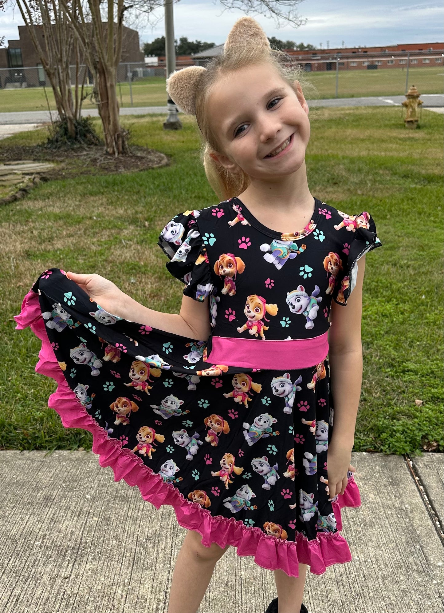 Super Hero Pups Bow Back Twirl Dress