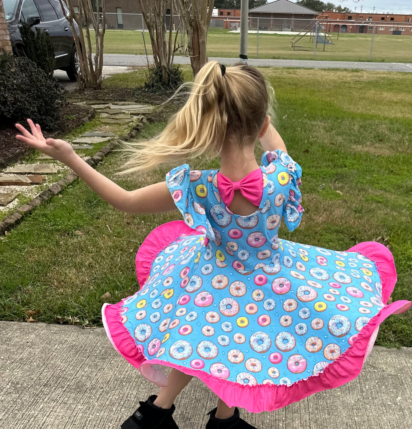 Donut Bow Back Twirl Dress