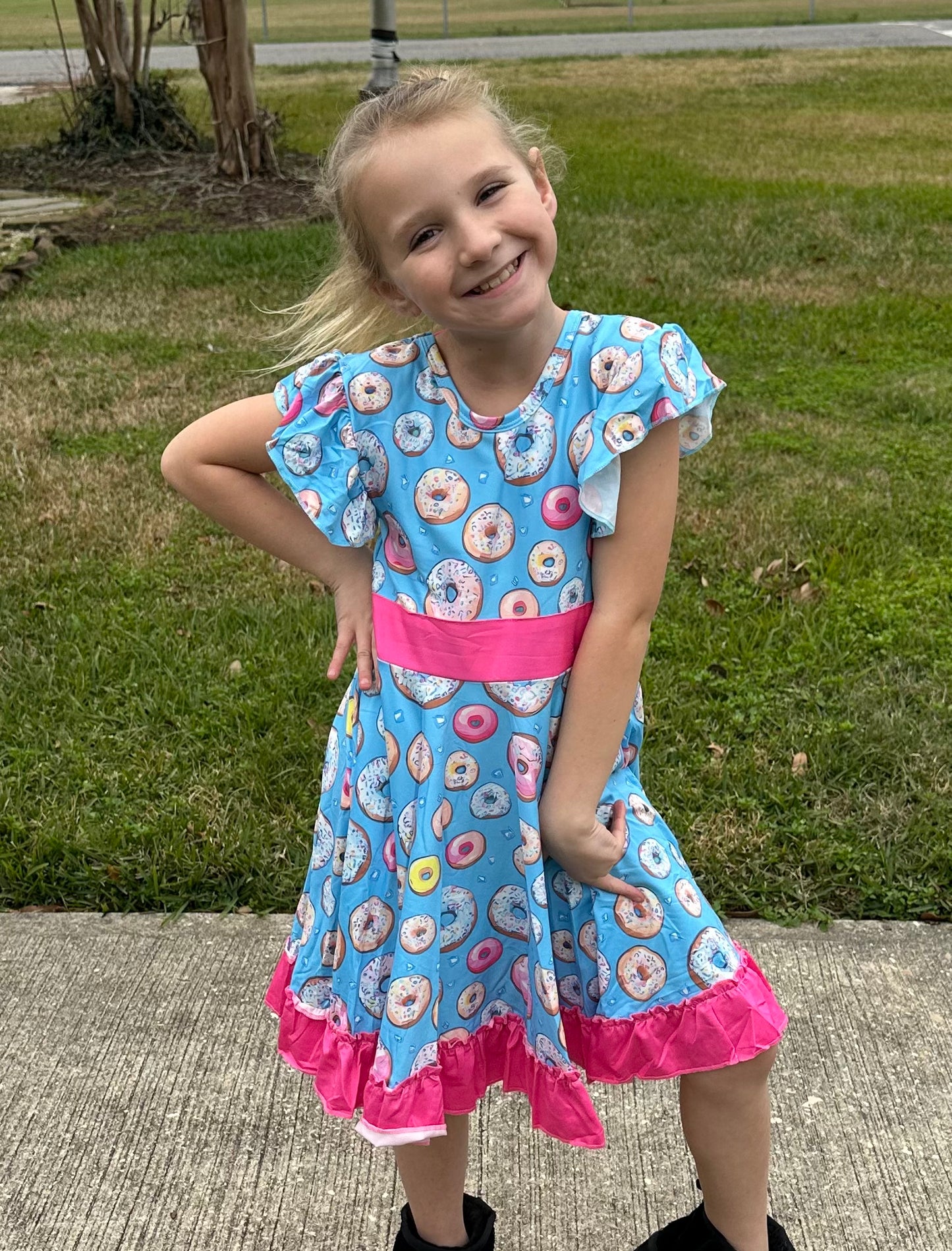 Donut Bow Back Twirl Dress
