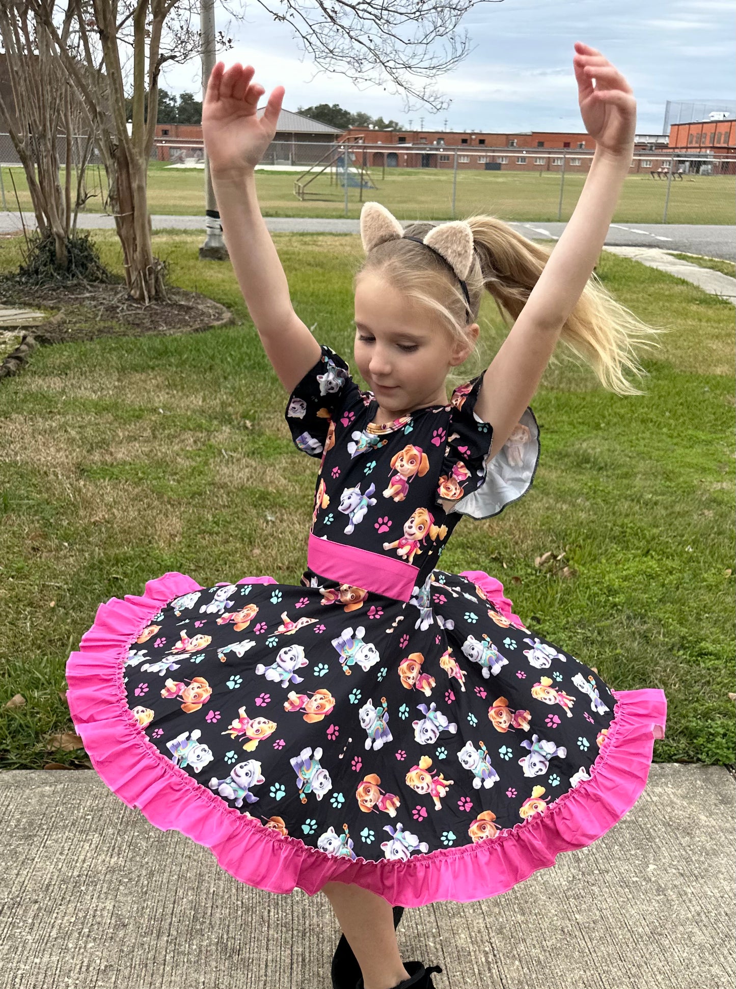 Super Hero Pups Bow Back Twirl Dress