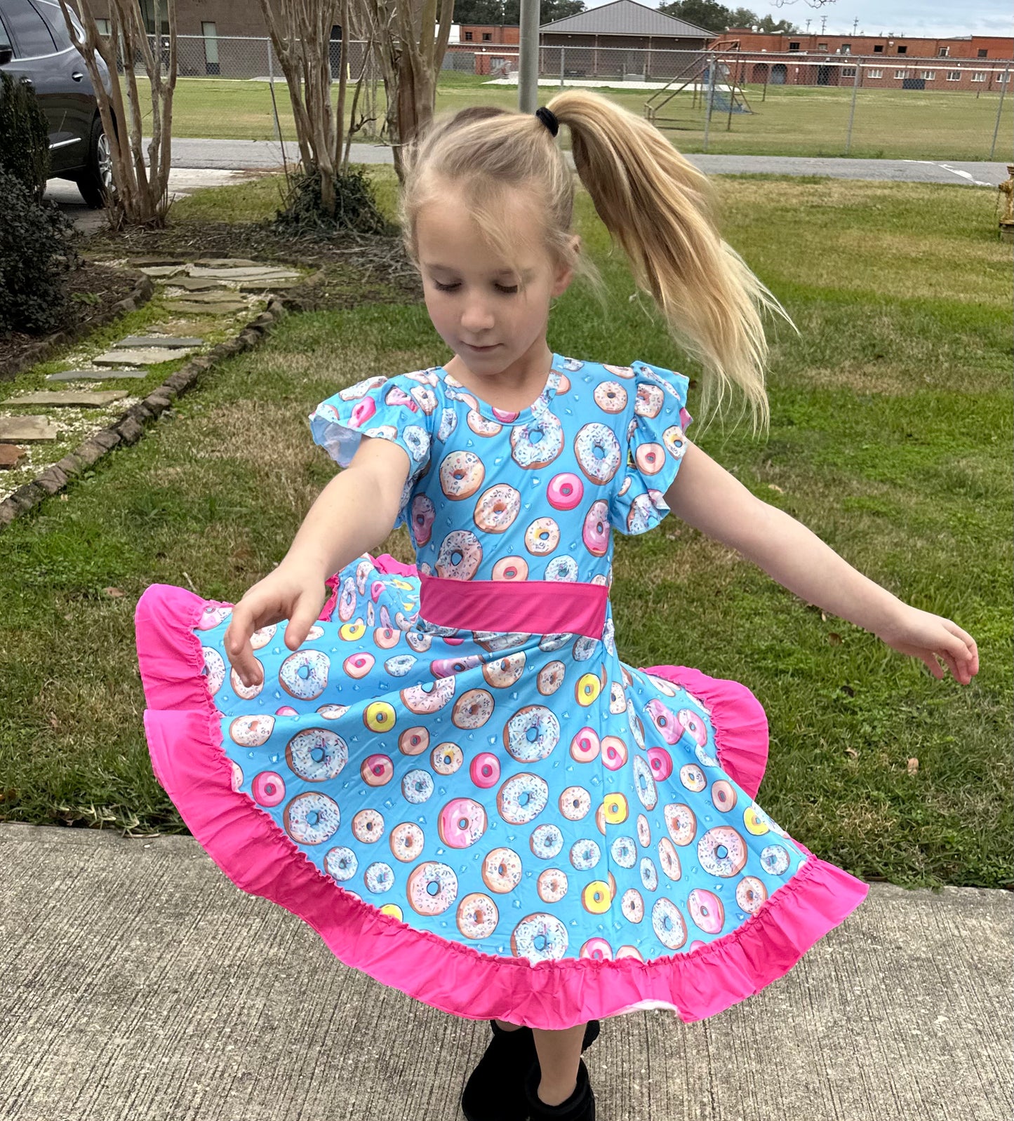 Donut Bow Back Twirl Dress