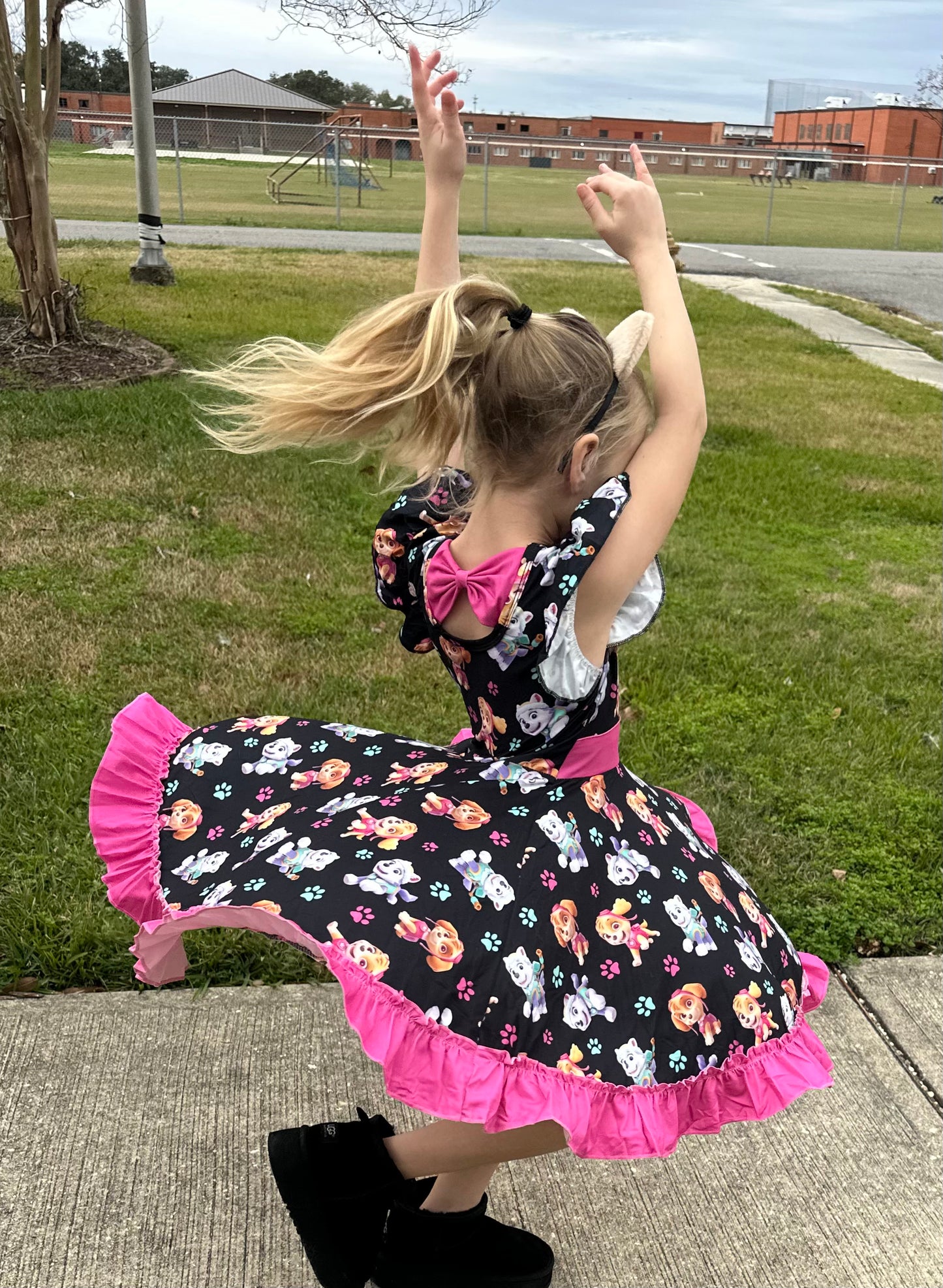 Super Hero Pups Bow Back Twirl Dress