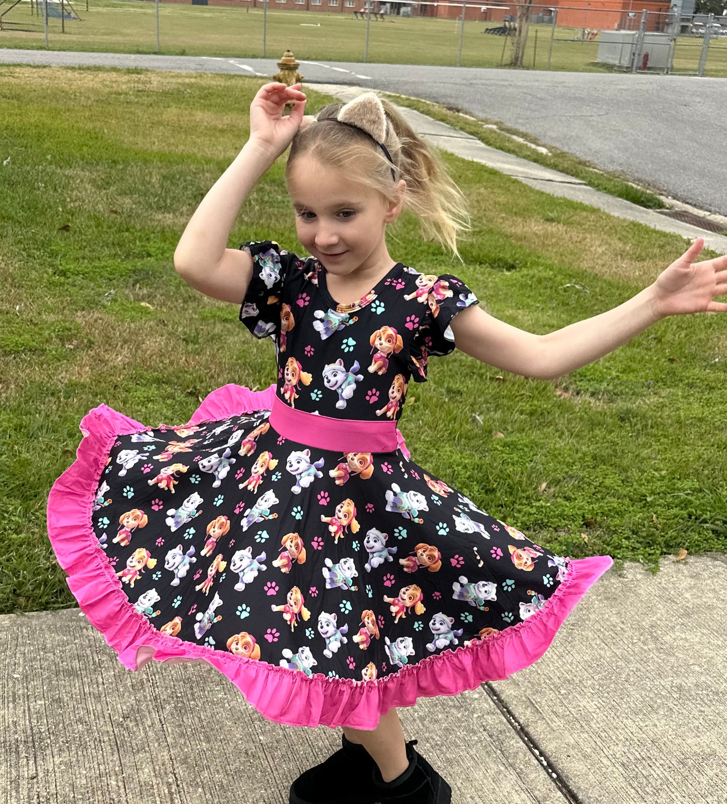 Super Hero Pups Bow Back Twirl Dress