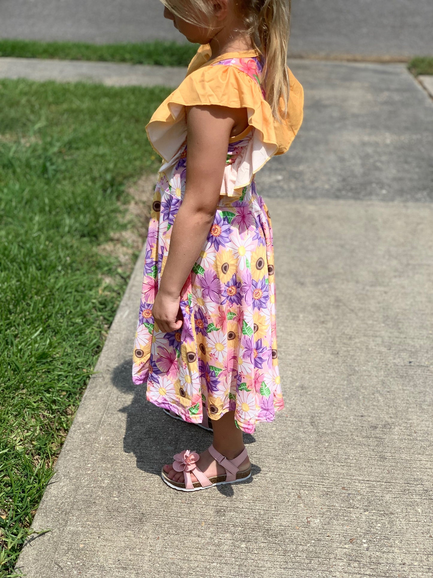 Yellow Floral Ruffle Tank