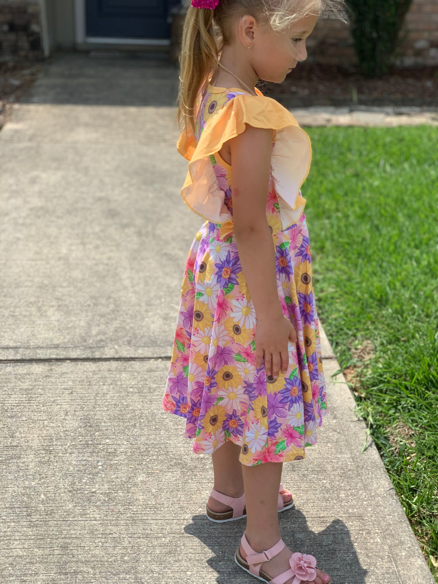 Yellow Floral Ruffle Tank