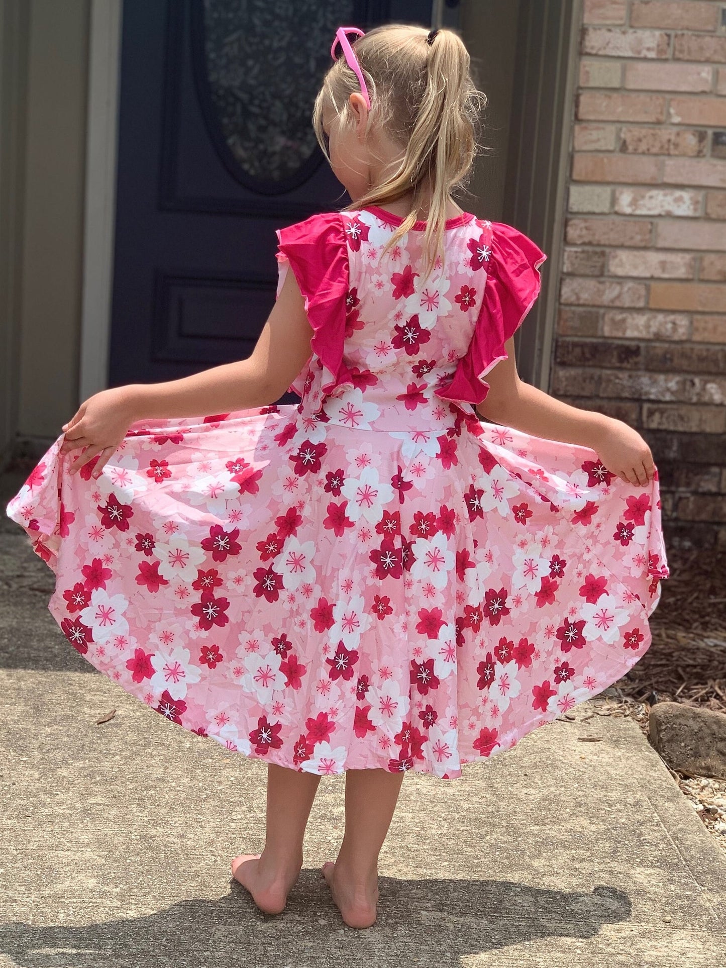 Pink Floral Ruffle Twirl Dress