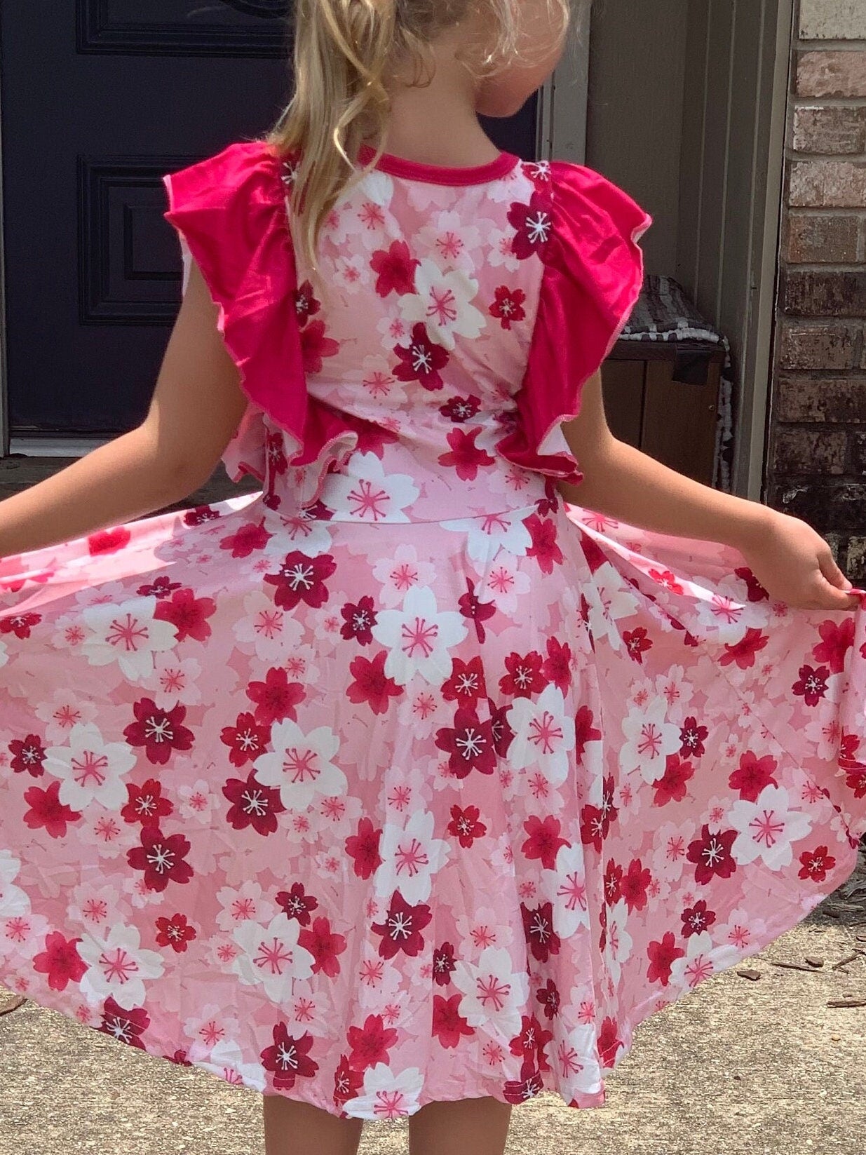 Pink Floral Ruffle Twirl Dress