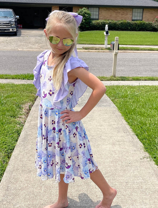 Purple Violets Ruffle Tank