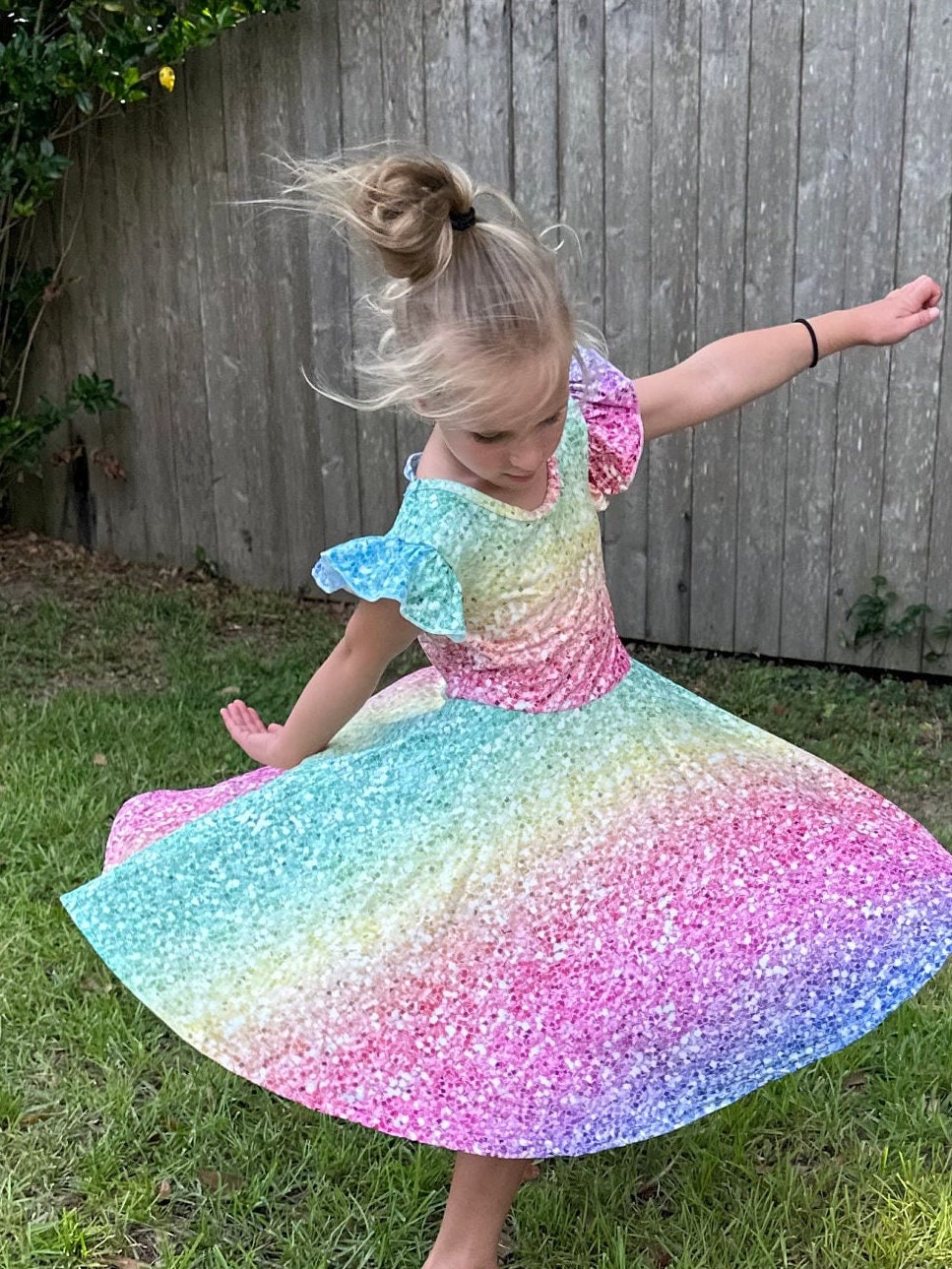 Rainbow sparkles flutter twirl dress