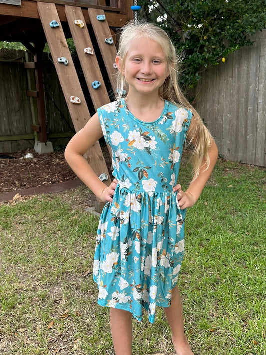 Teal Floral Heart Back Tank