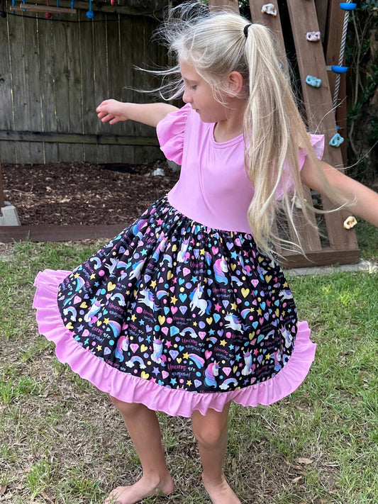 Unicorn magic flutter twirl dress
