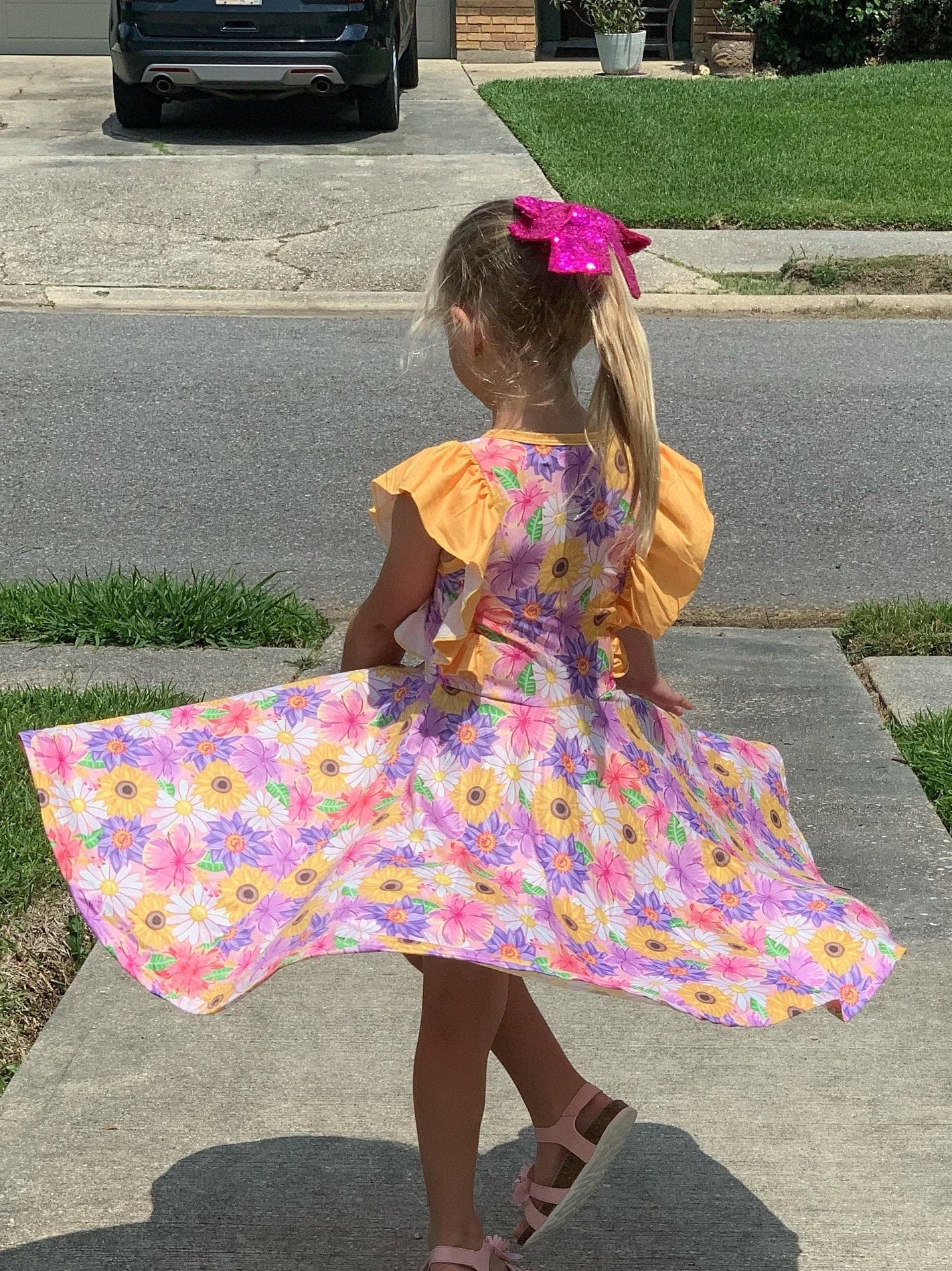 Yellow Floral Ruffle Tank