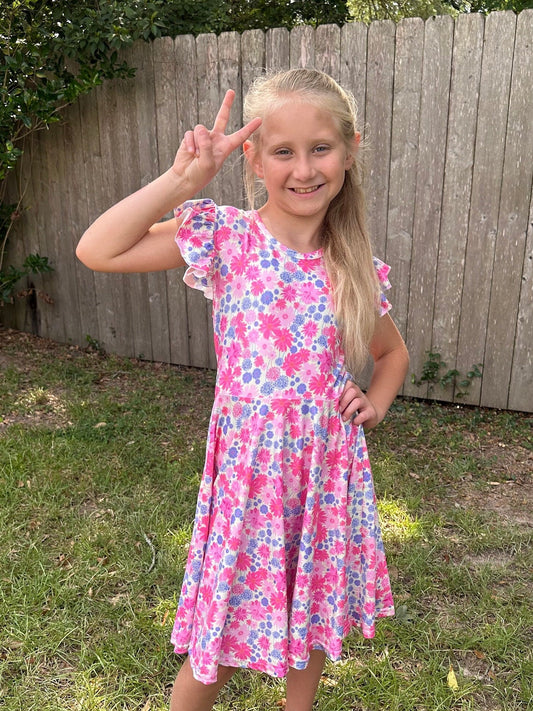 Pink Floral twirl Dress