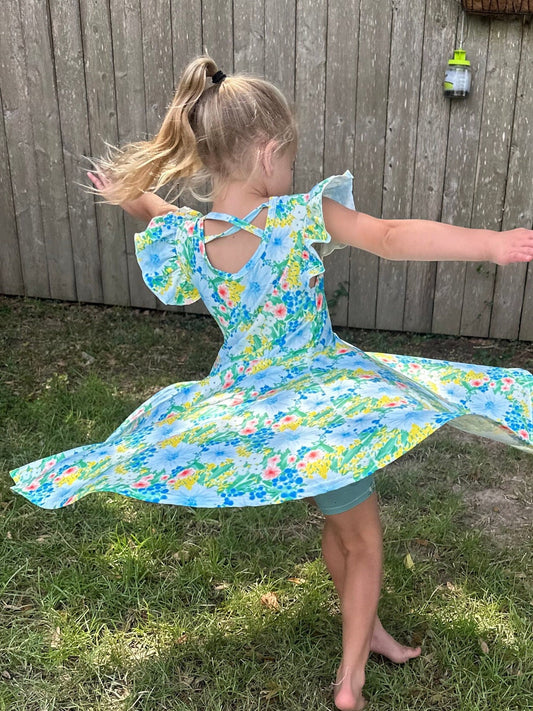Green Floral Twirl Dress