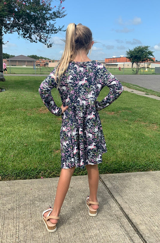 Floral Unicorn Long Sleeve Dress