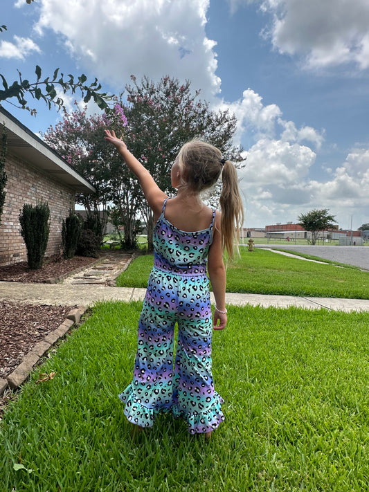 Purple blue and Teal Leopard Jumper