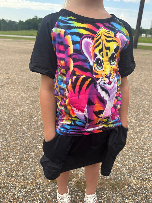 Cartoon rainbow animals skirt set with pockets