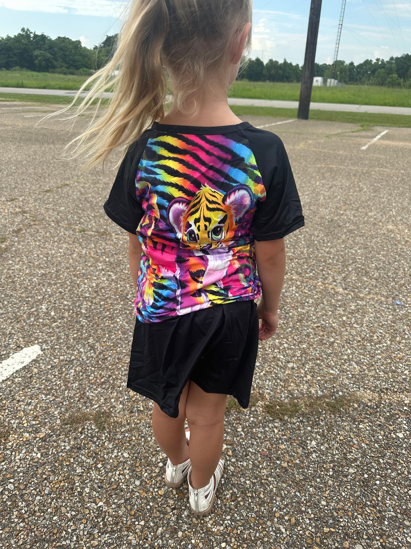 Cartoon rainbow animals skirt set with pockets