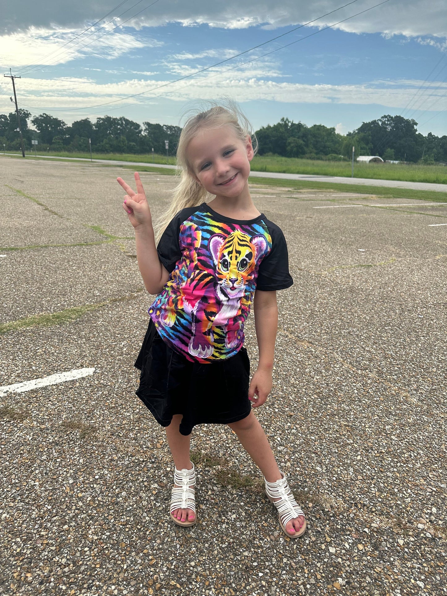 Cartoon rainbow animals skirt set with pockets
