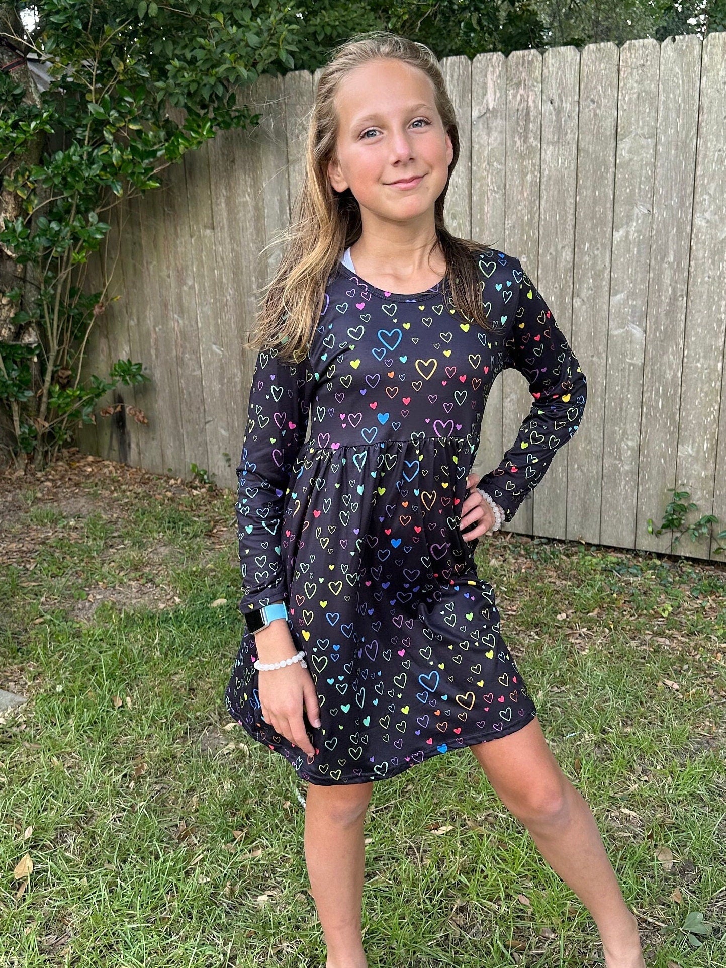Rainbow Hearts Long Sleeve Dress