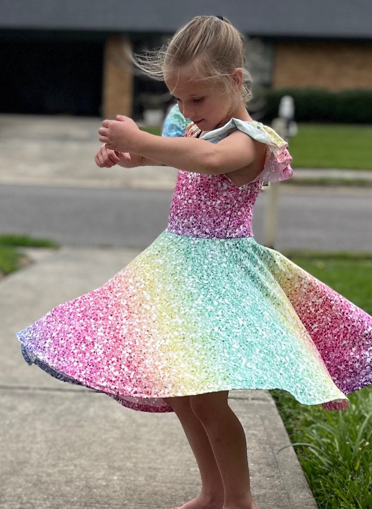 Rainbow Sparkle Twirl Flutter Dress