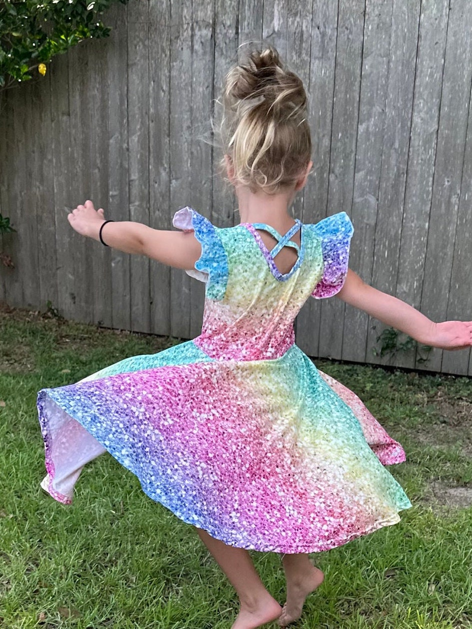 Rainbow sparkles flutter twirl dress
