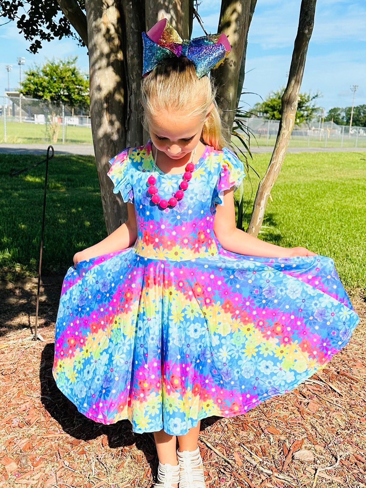 Rainbow Daisy Twirl Dress