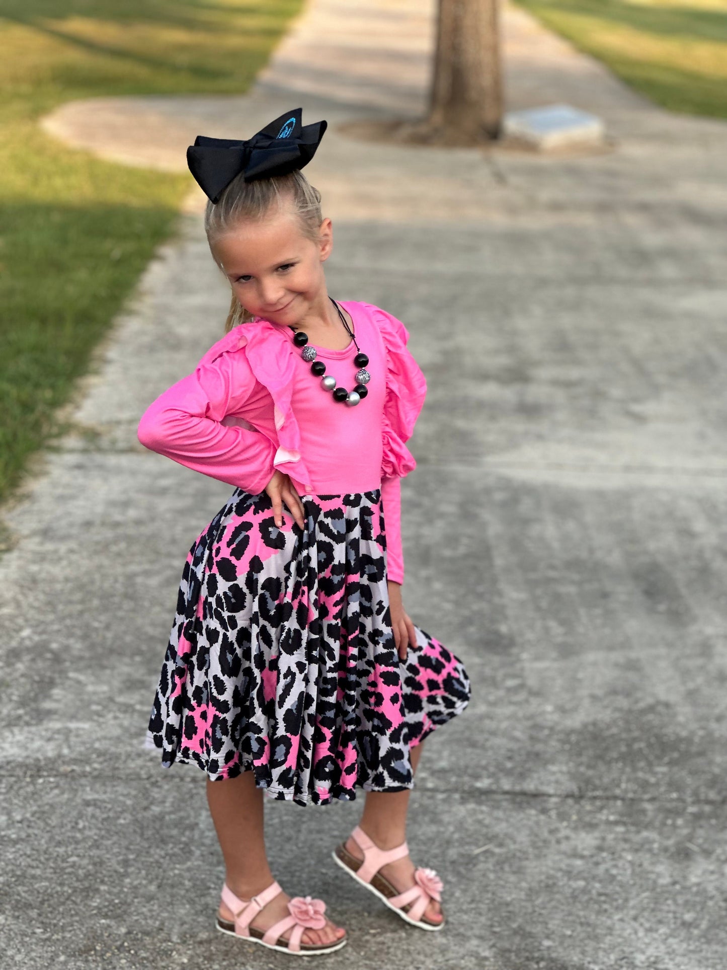 Pink Leopard Ruffle Dress