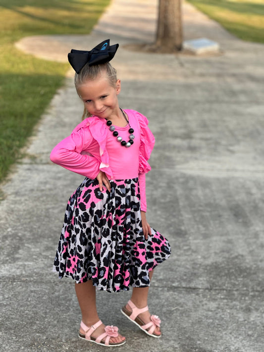 Pink Leopard Ruffle Dress