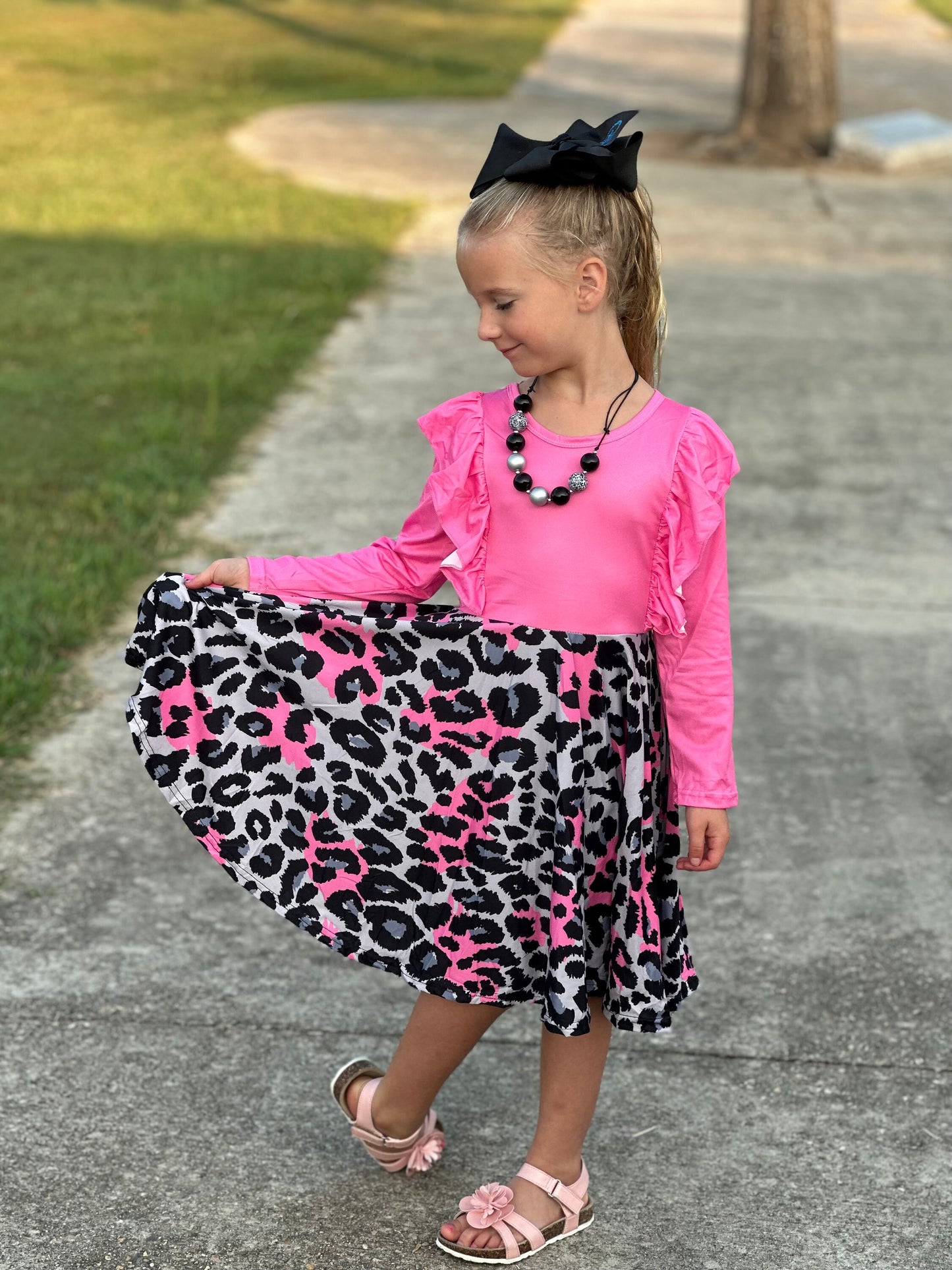 Pink Leopard Ruffle Dress