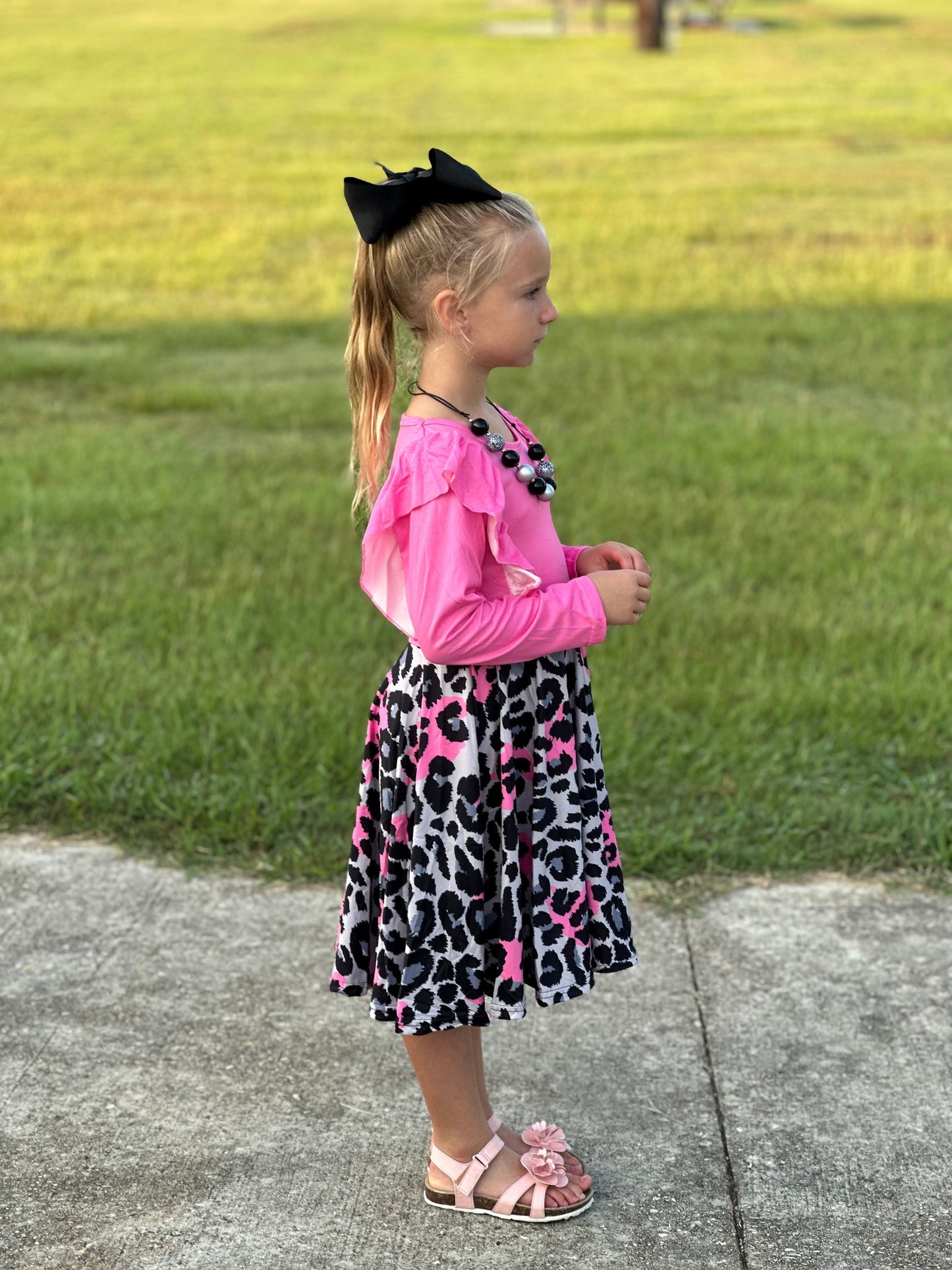 Pink Leopard Ruffle Dress