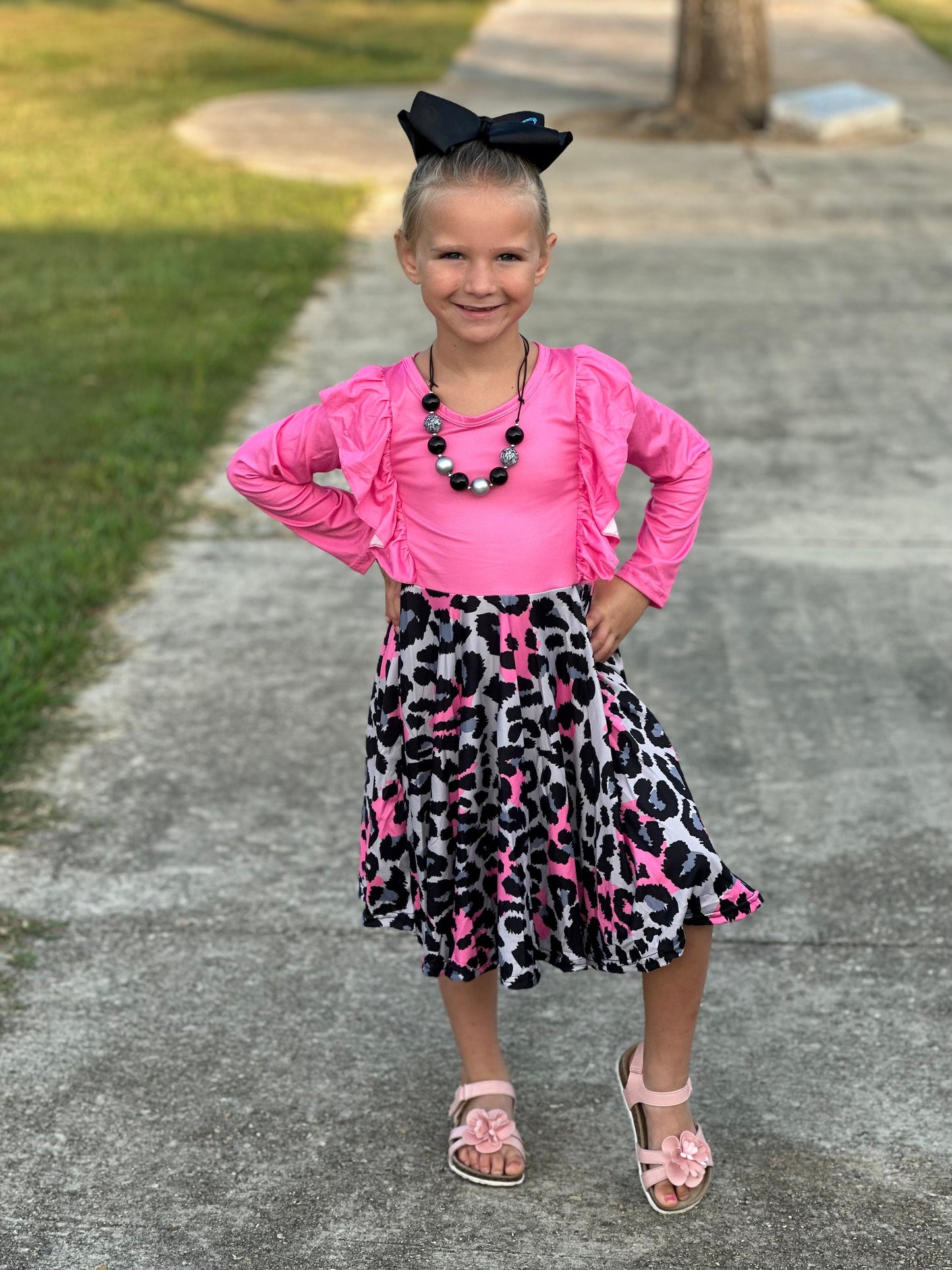Pink Leopard Ruffle Dress