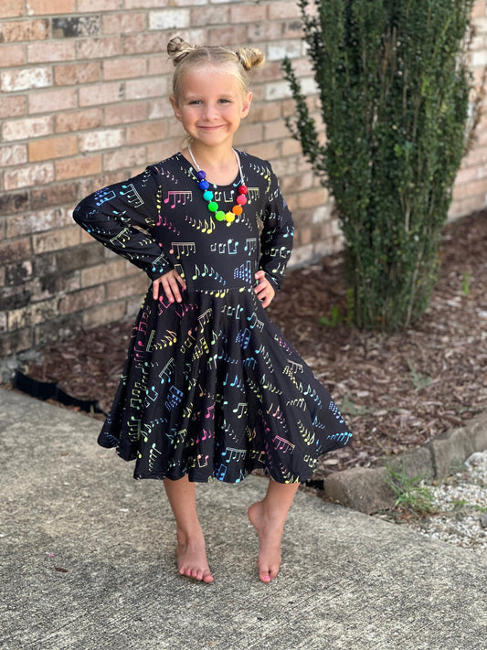 Rainbow music notes twirl dress