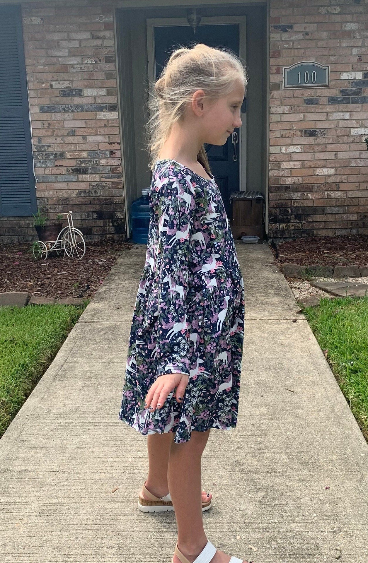 Floral Unicorn Long Sleeve Dress