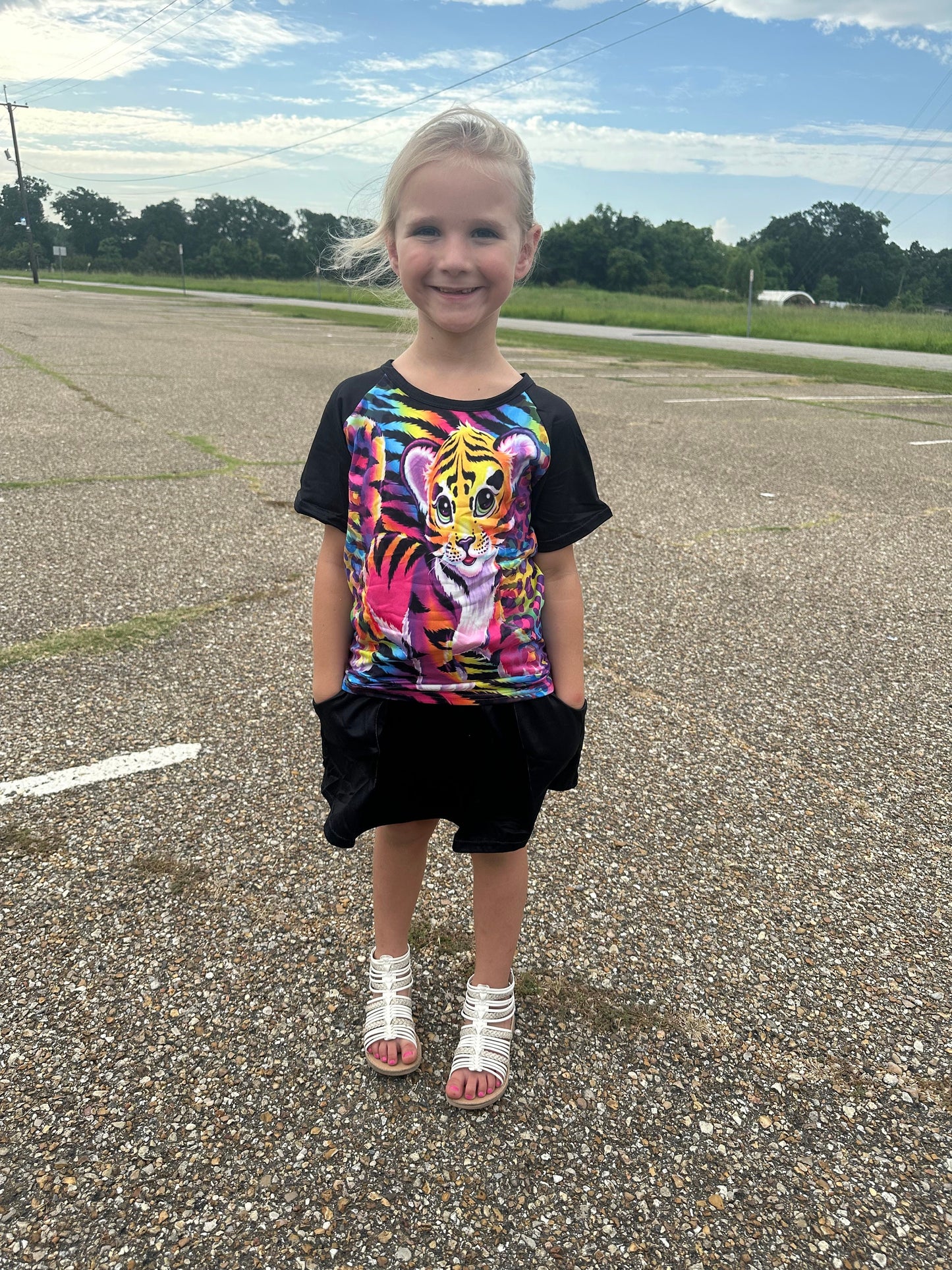 Cartoon rainbow animals skirt set with pockets