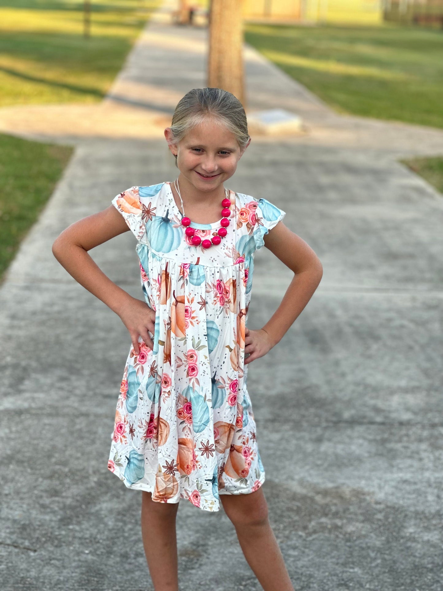 Floral pumpkin flowy dress