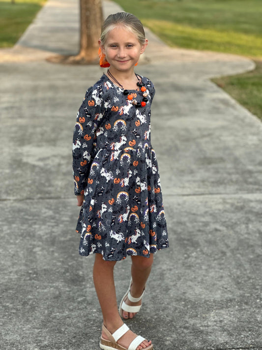 Unicorn, rainbows and fun long sleeve dress