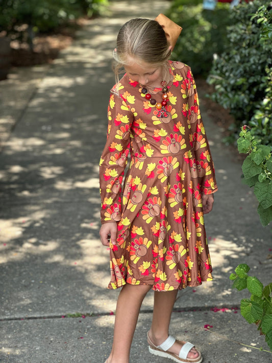 Long sleeve Turkey twirl dress