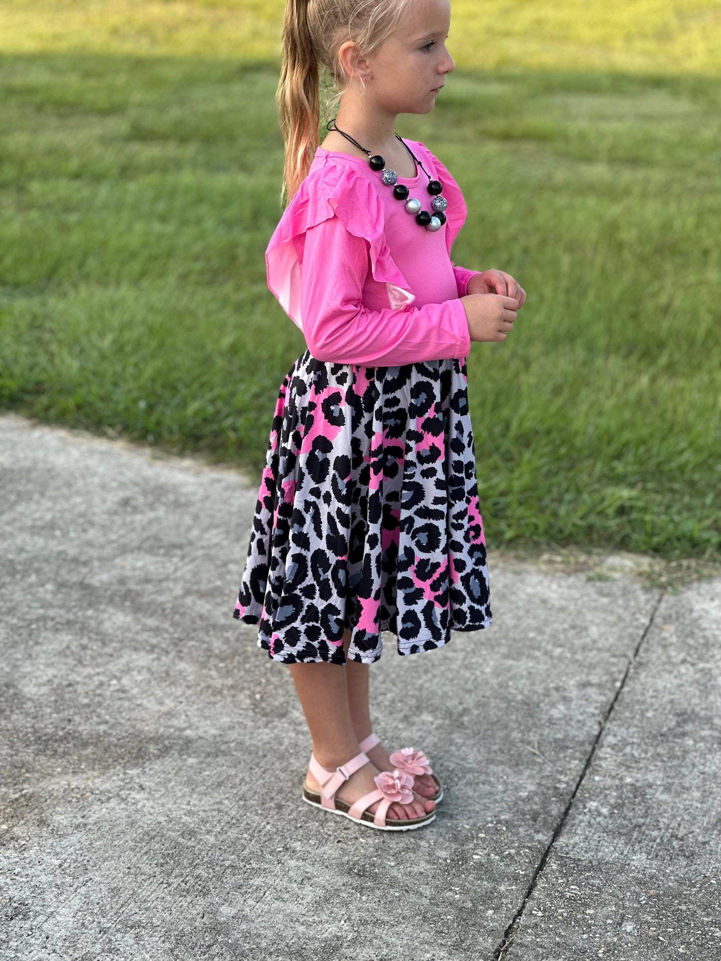 Pink Leopard Ruffle Dress