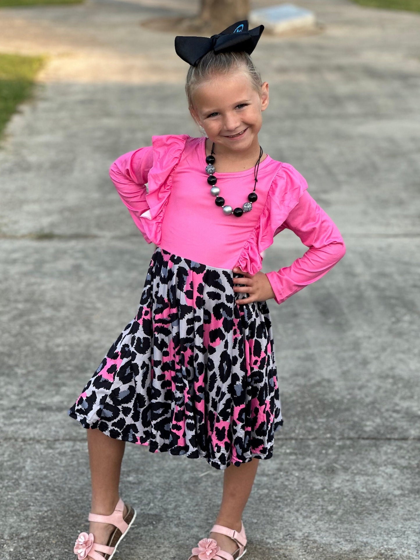 Pink Leopard Ruffle Dress