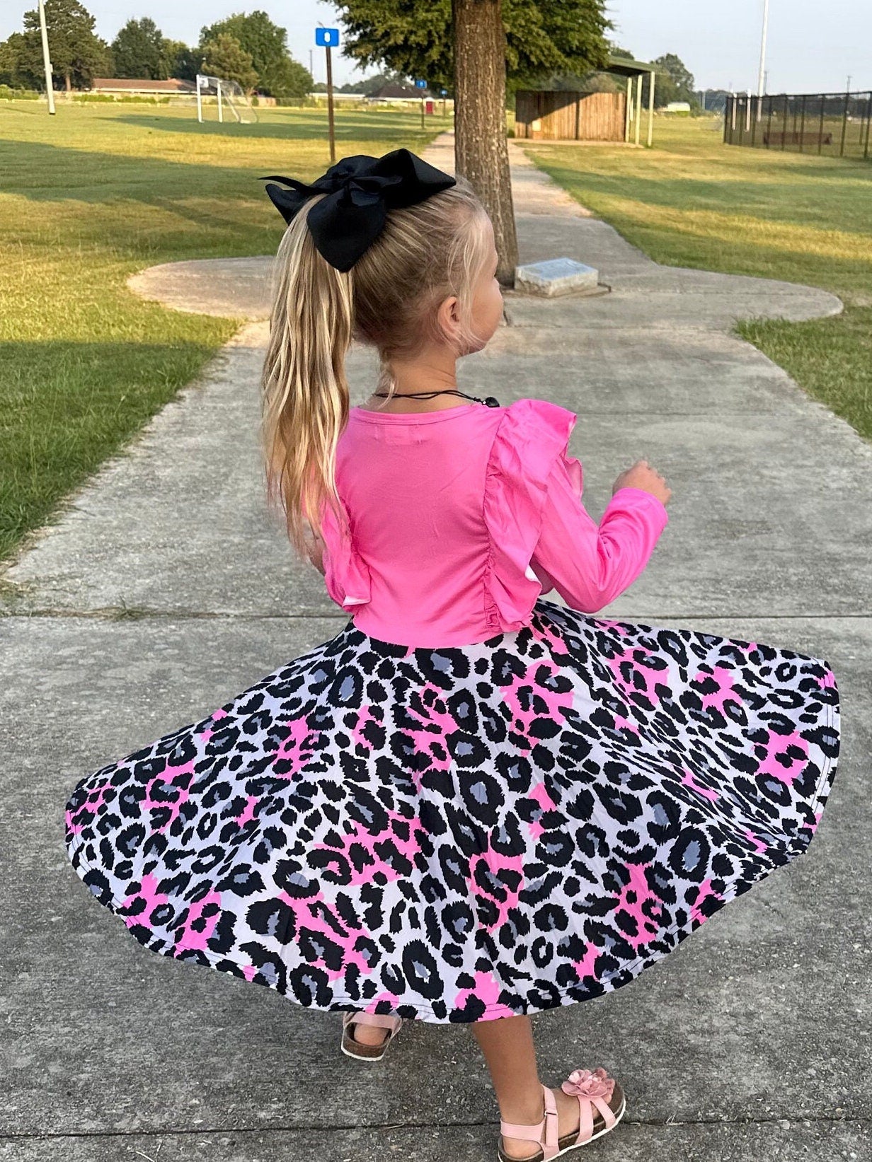 Pink Leopard Ruffle Dress