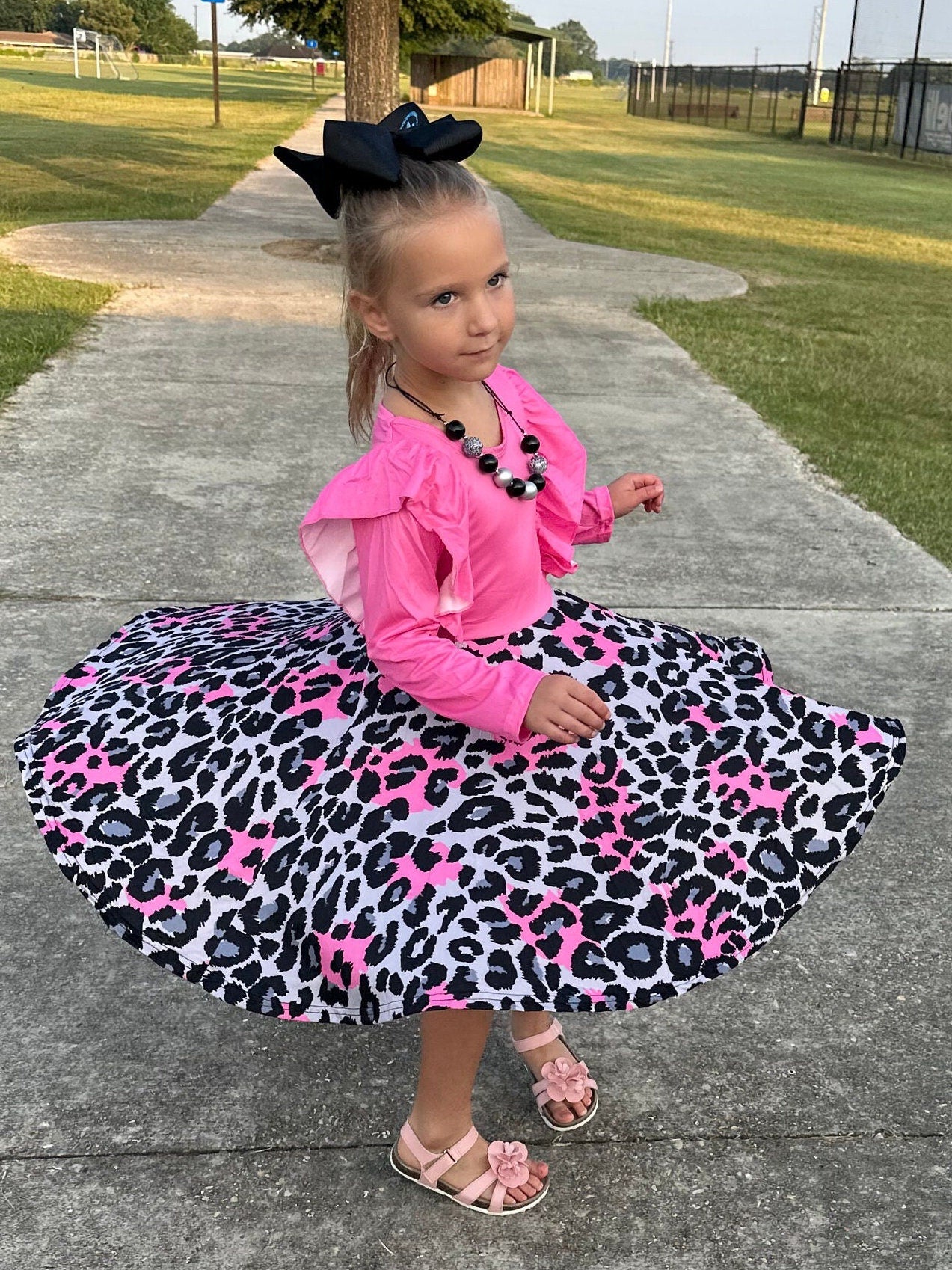 Pink Leopard Ruffle Dress