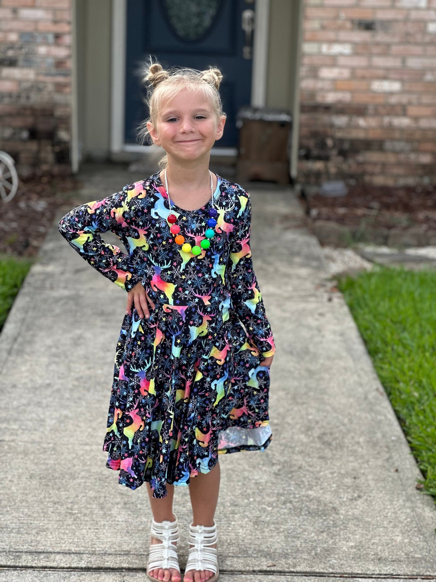 Rainbow Deer Twirl Dress