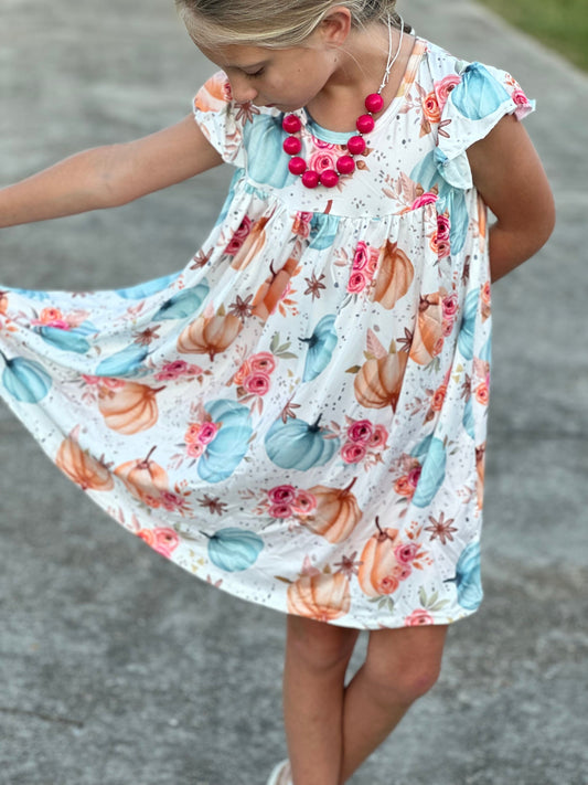 Floral pumpkin flowy dress