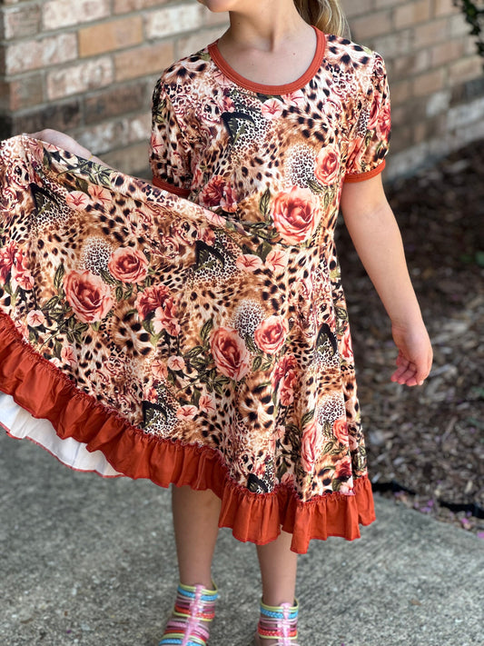 Leopard Roses Twirl Dress