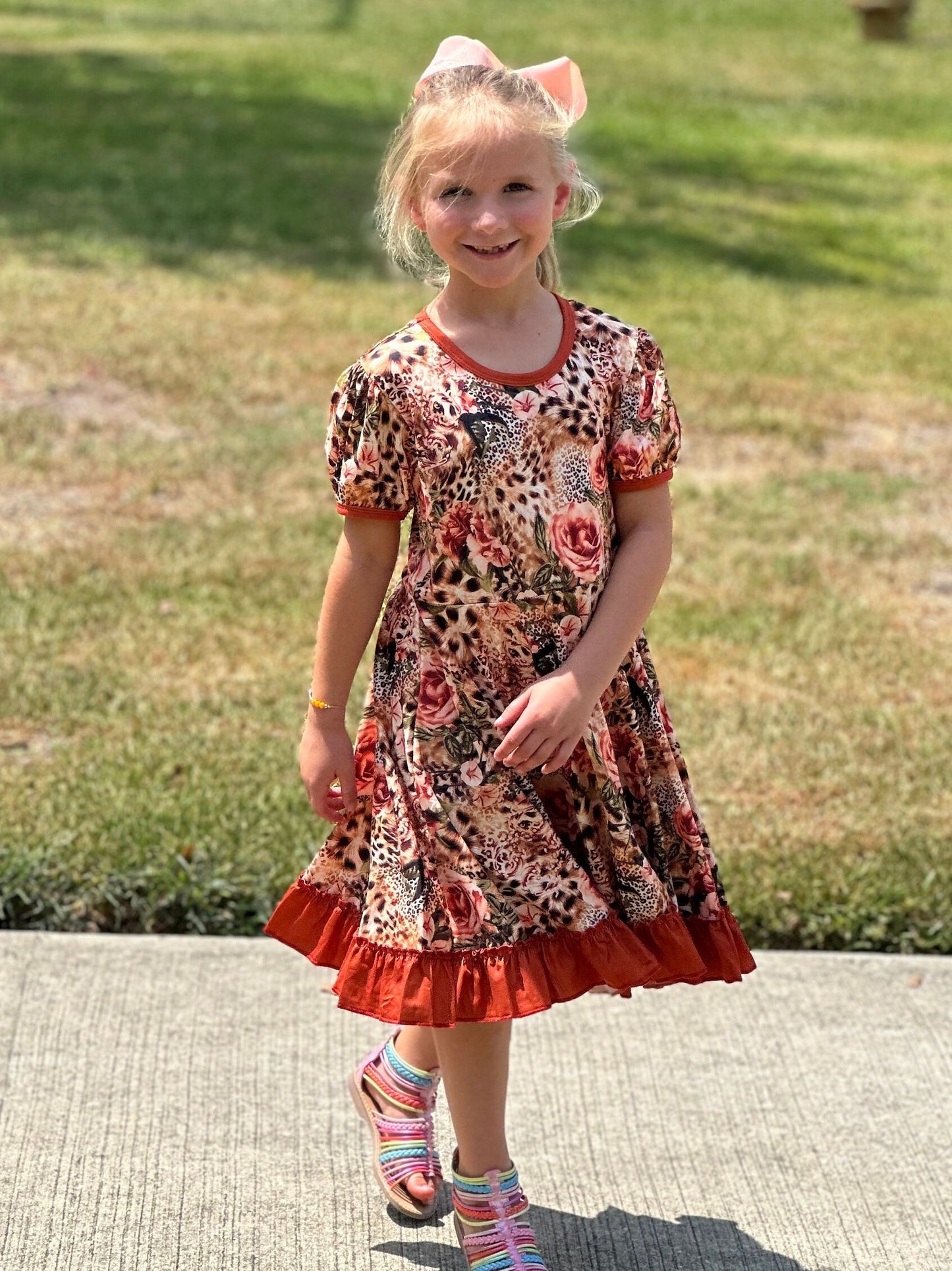Leopard Roses Twirl Dress