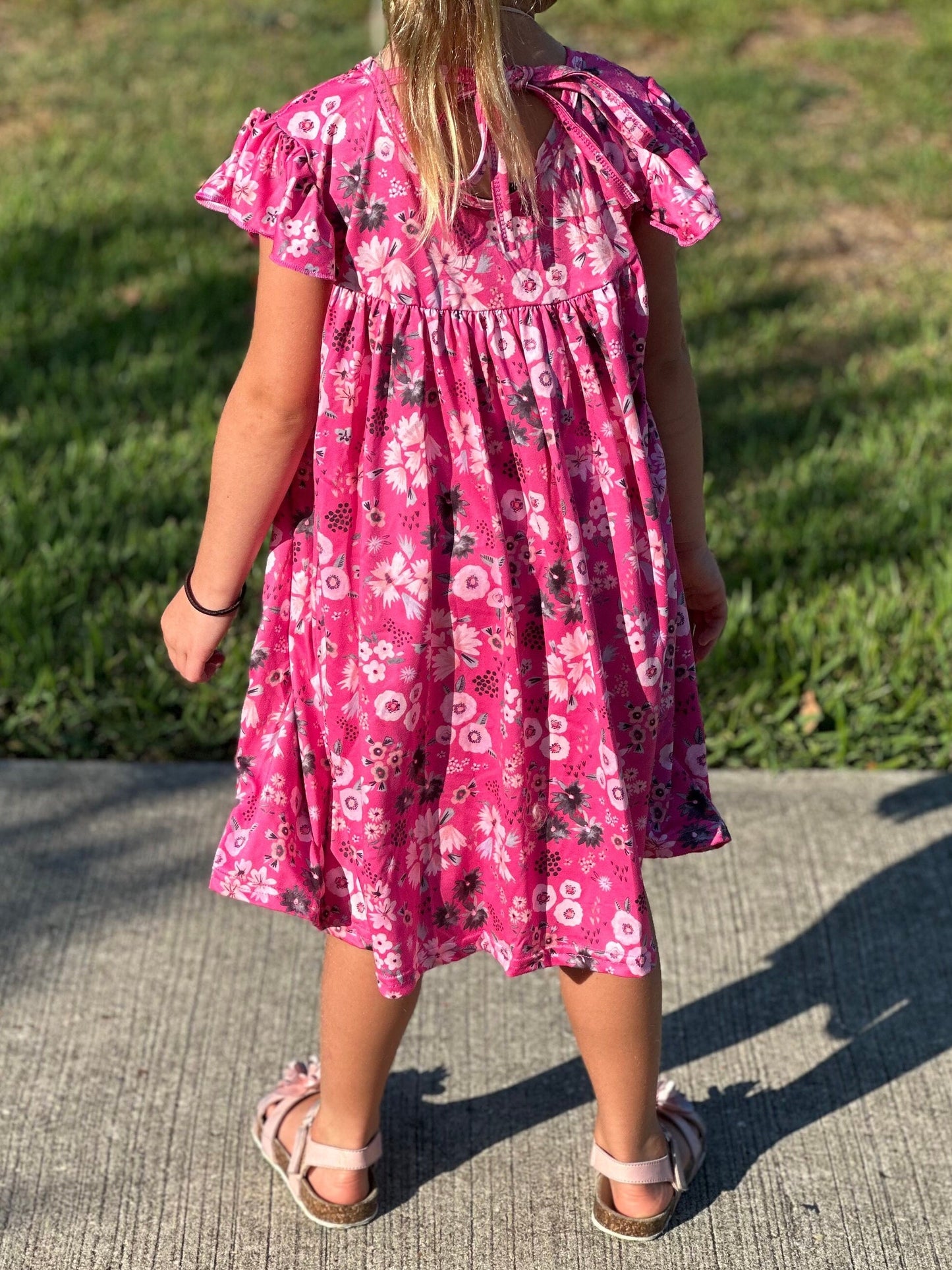 Pink floral tie flow dress