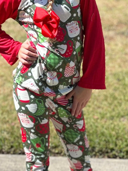 Red and green hot cocoa leggings set