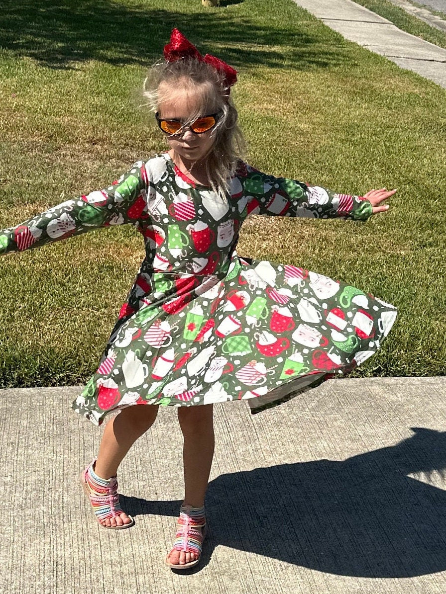 Red and Green Hot Cocoa Twirl Dress