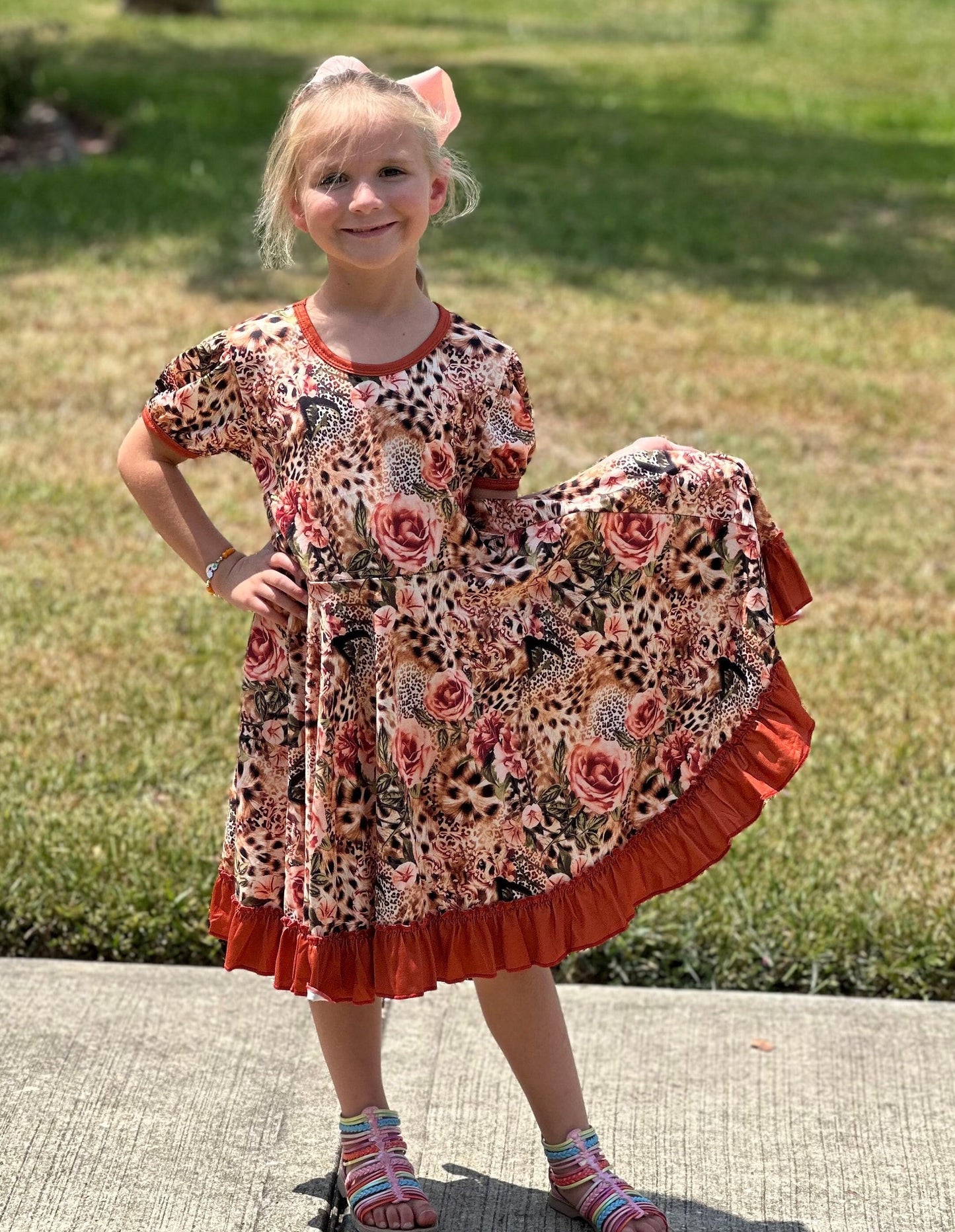 Leopard Roses Twirl Dress